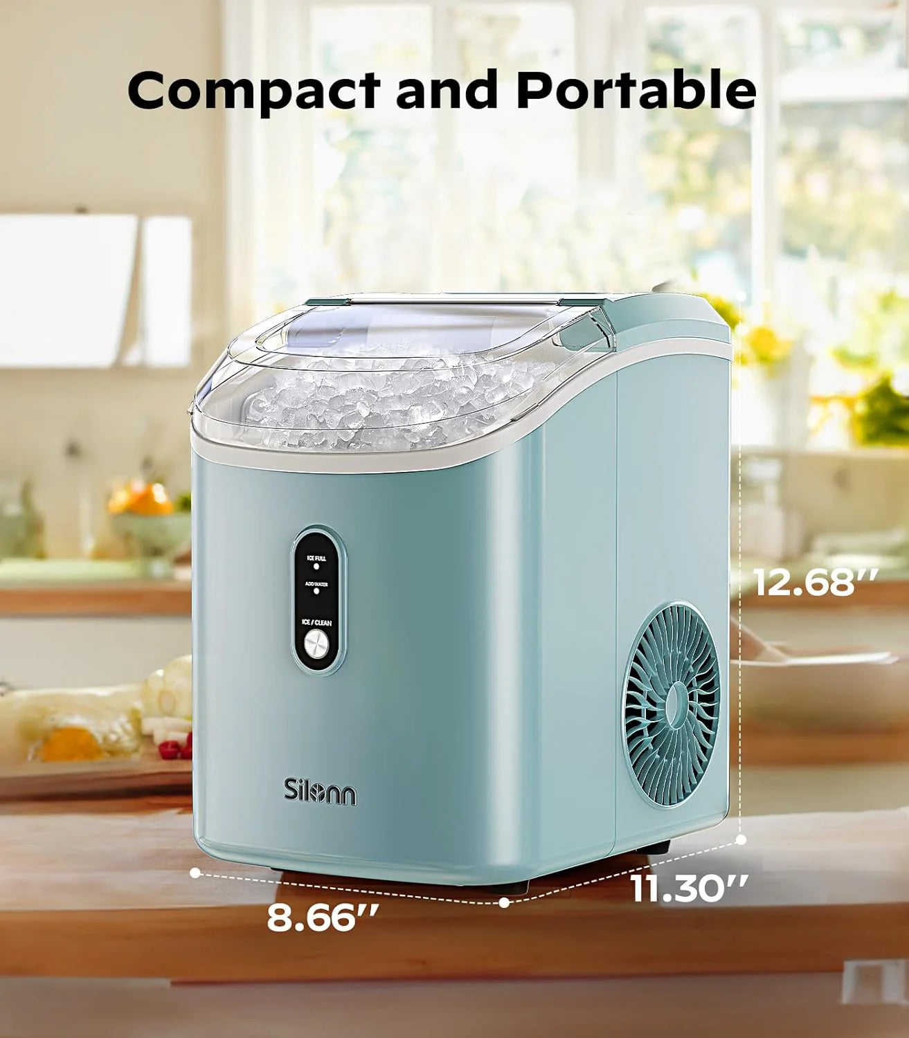 Nugget Ice Maker Countertop, Silonn Chewable Pellet Ice Machine with Self-Cleanin Function, 33lbs/24H Portable Ice Makers for Home Kitchen Officce, Black