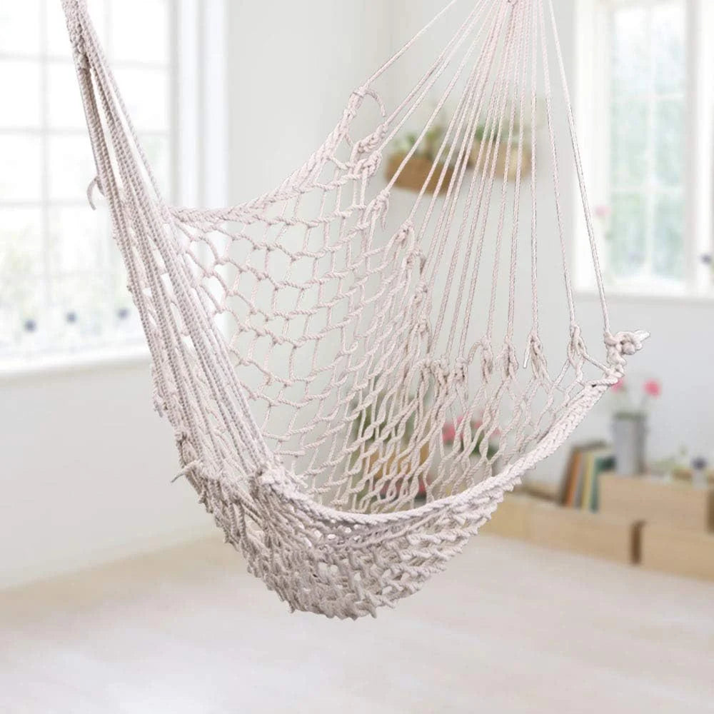ONCLOUD Hammock Chair Hanging Rope Swing, Load Capacity Up to 550 LBS Macrame Hammock Swing Seat with Two Cushions, Hammock Seats with Portable Steel Spreader Bar for Indoor/Outdoor, Black