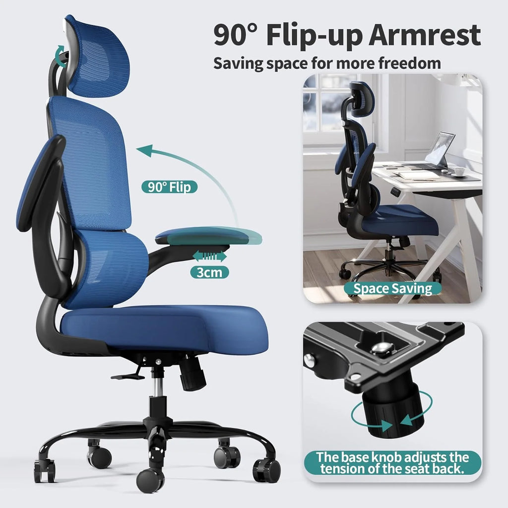 Office Chair Ergonomic Desk Chair, 330 lbs Home Mesh Desk Chair with Wheels, Comfortable Gaming Chair, High Back Office Chair