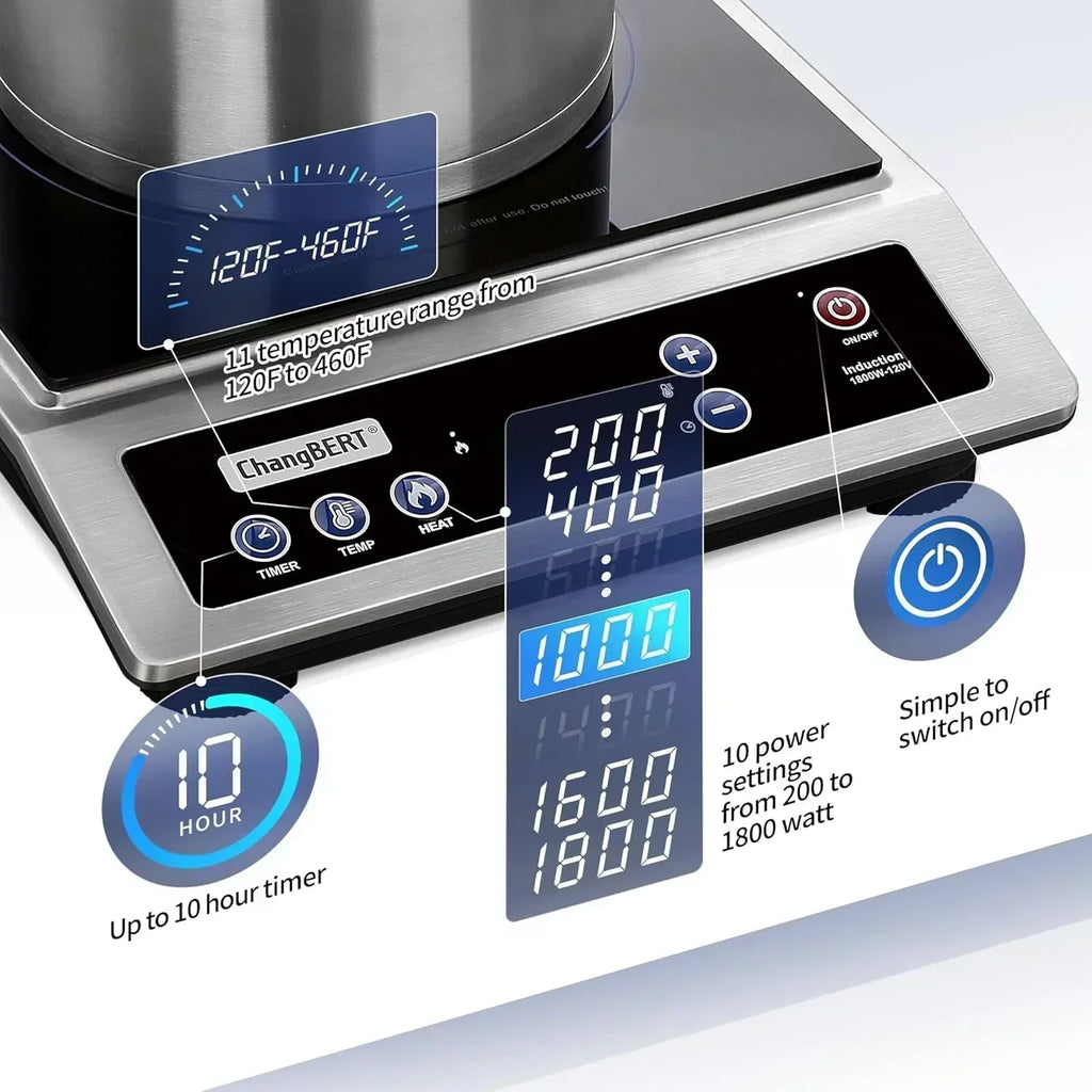 Induction Cooktop Portable Cooker with 8-inch Heating Coil Stainless Steel Countertop Burner