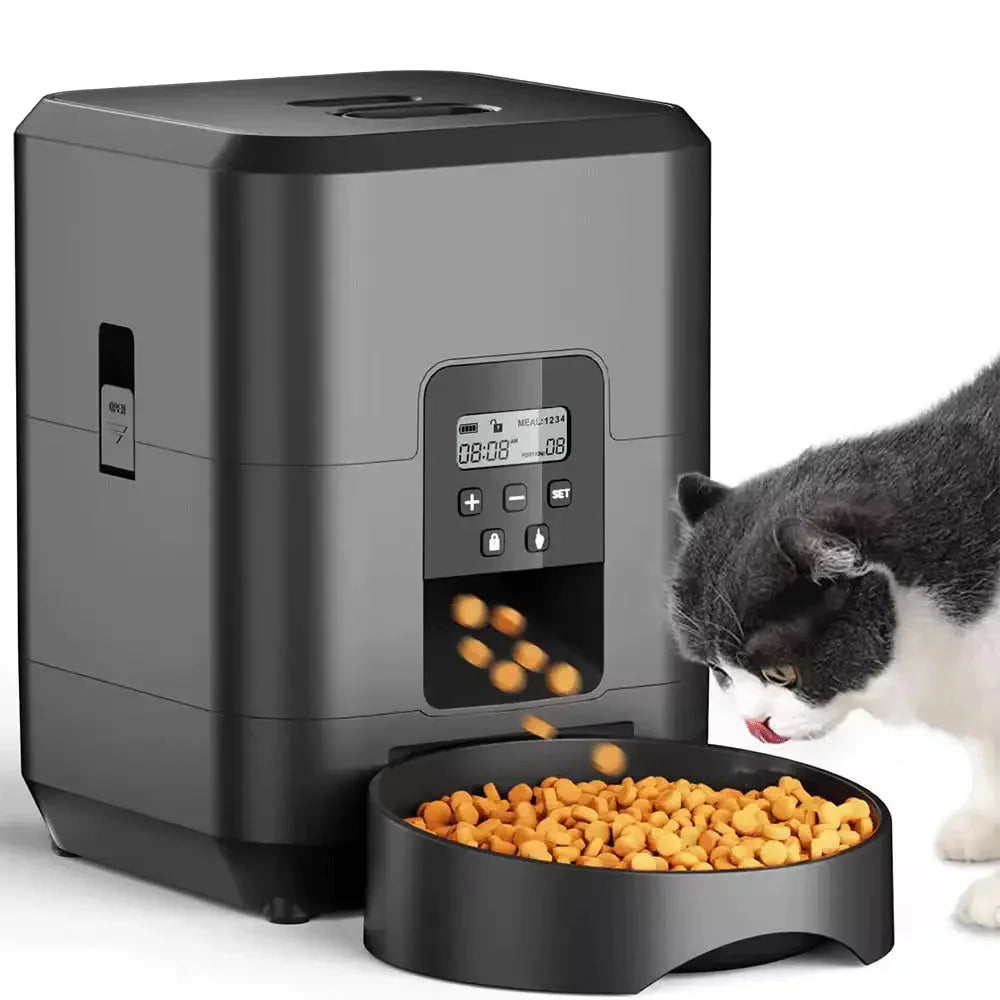 Automatic Cat Feeder 2L Timed Dry Food Dispenser with LCD Display and Slow Feed Mode for Cats and Small Dogs