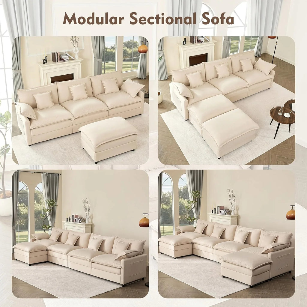 108 Inch U Shape Sofa Sectional Sofa Comfortable Cloud Sofa with Removable Footstool
