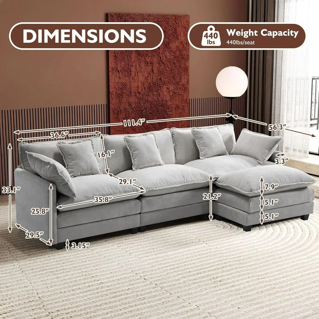 ihanherry 146-inch U-shaped modern sofa modular area cloud sofa
