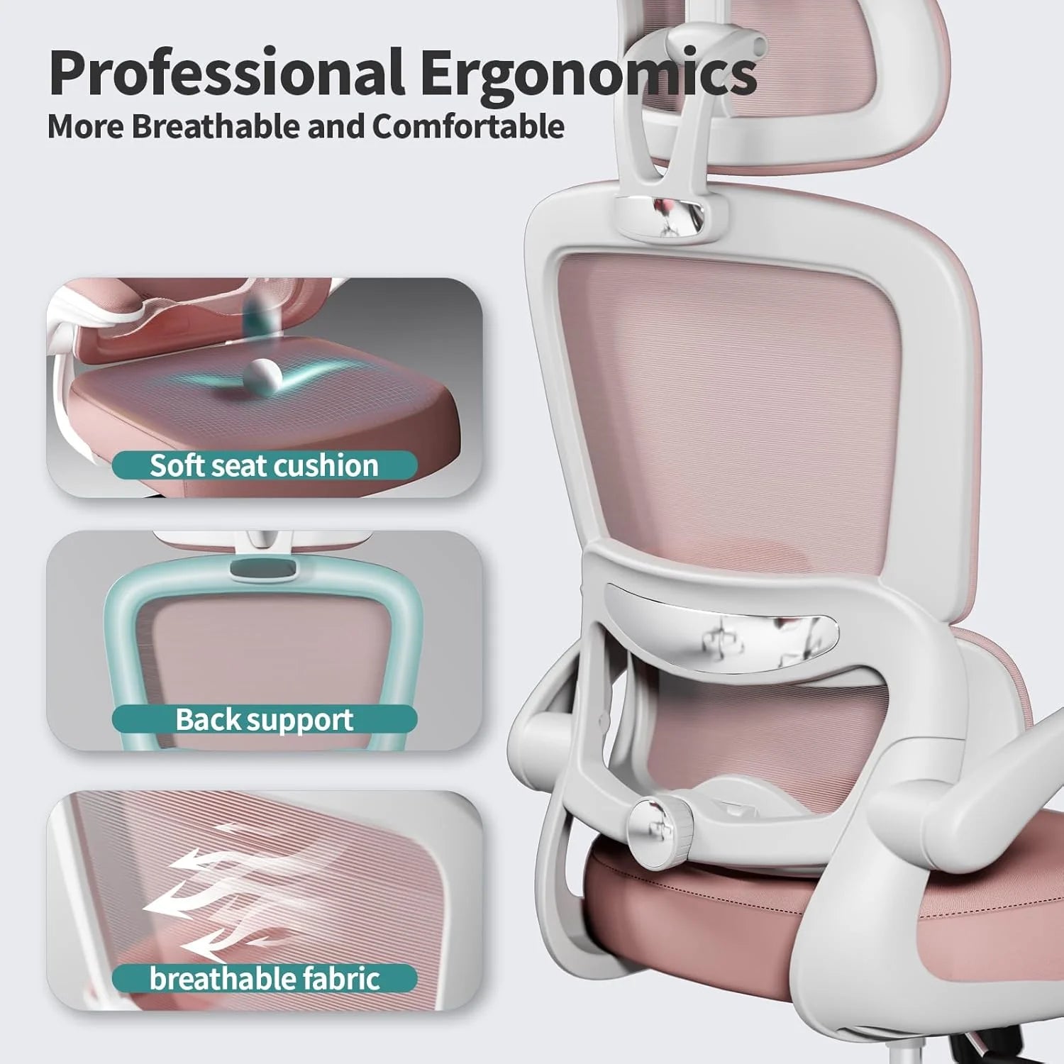 Office Chair Ergonomic Desk Chair, 330 lbs Home Mesh Desk Chair with Wheels, Comfortable Gaming Chair, High Back Office Chair