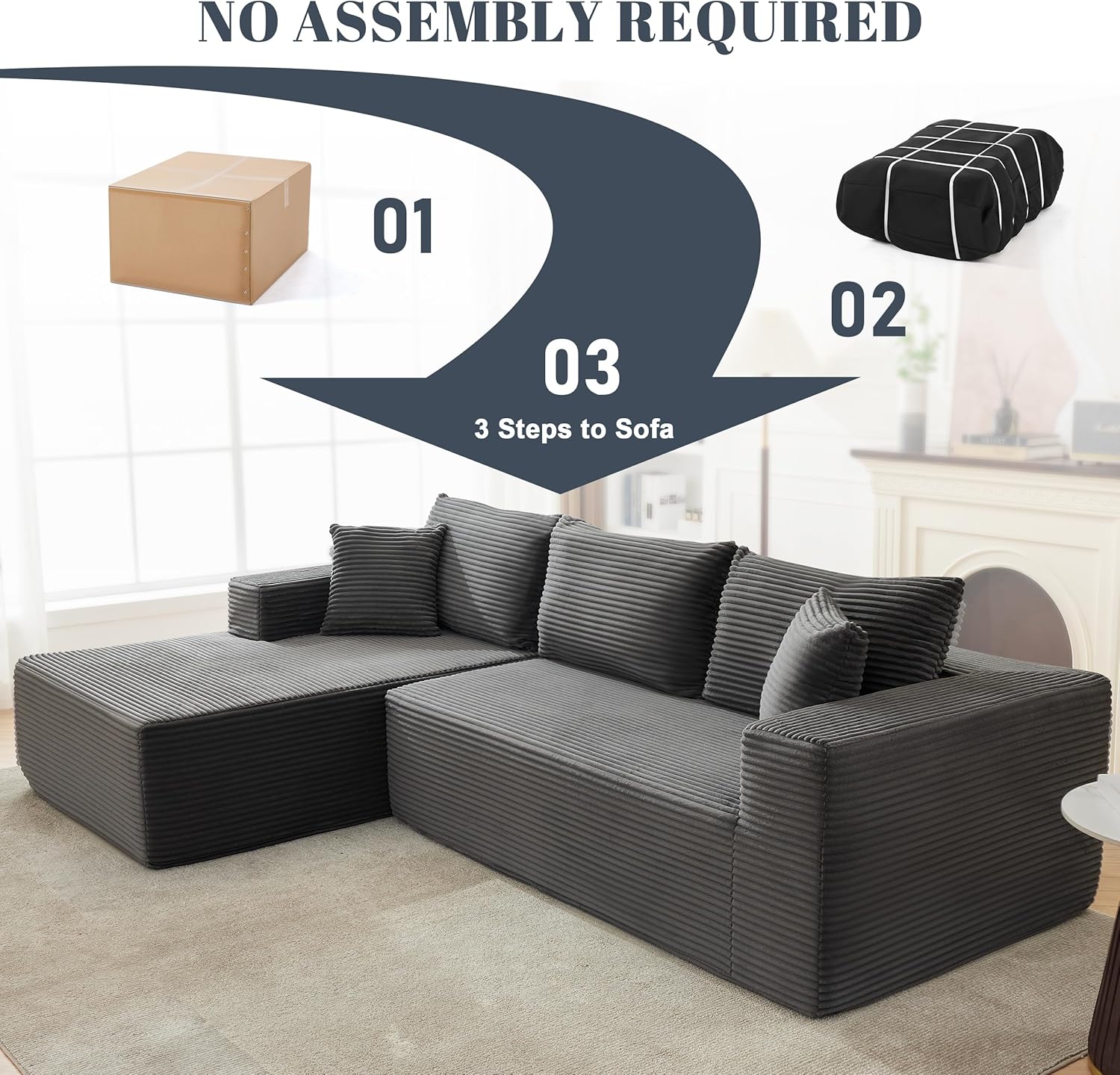 110-inch cloud sofa boneless sofa in the living room modular sofa with deep seats