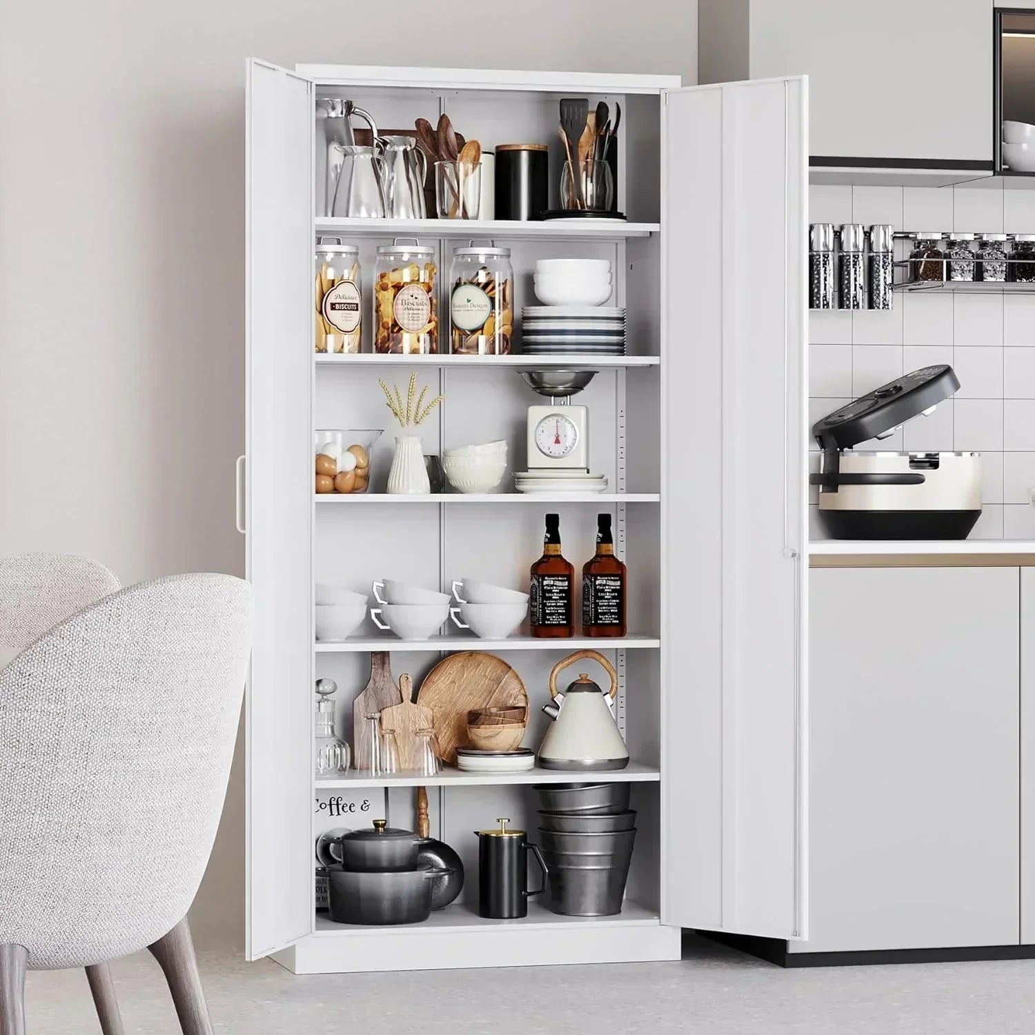 Metal Storage Cabinet with 2 Doors and 6 Shelves Black Metal Cabinet Garage Storage Cabinet