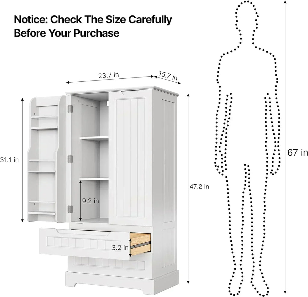 Gizoon Kitchen Pantry Cabinet with Drawers Freestanding Bathroom Storage Cabinet with Doors