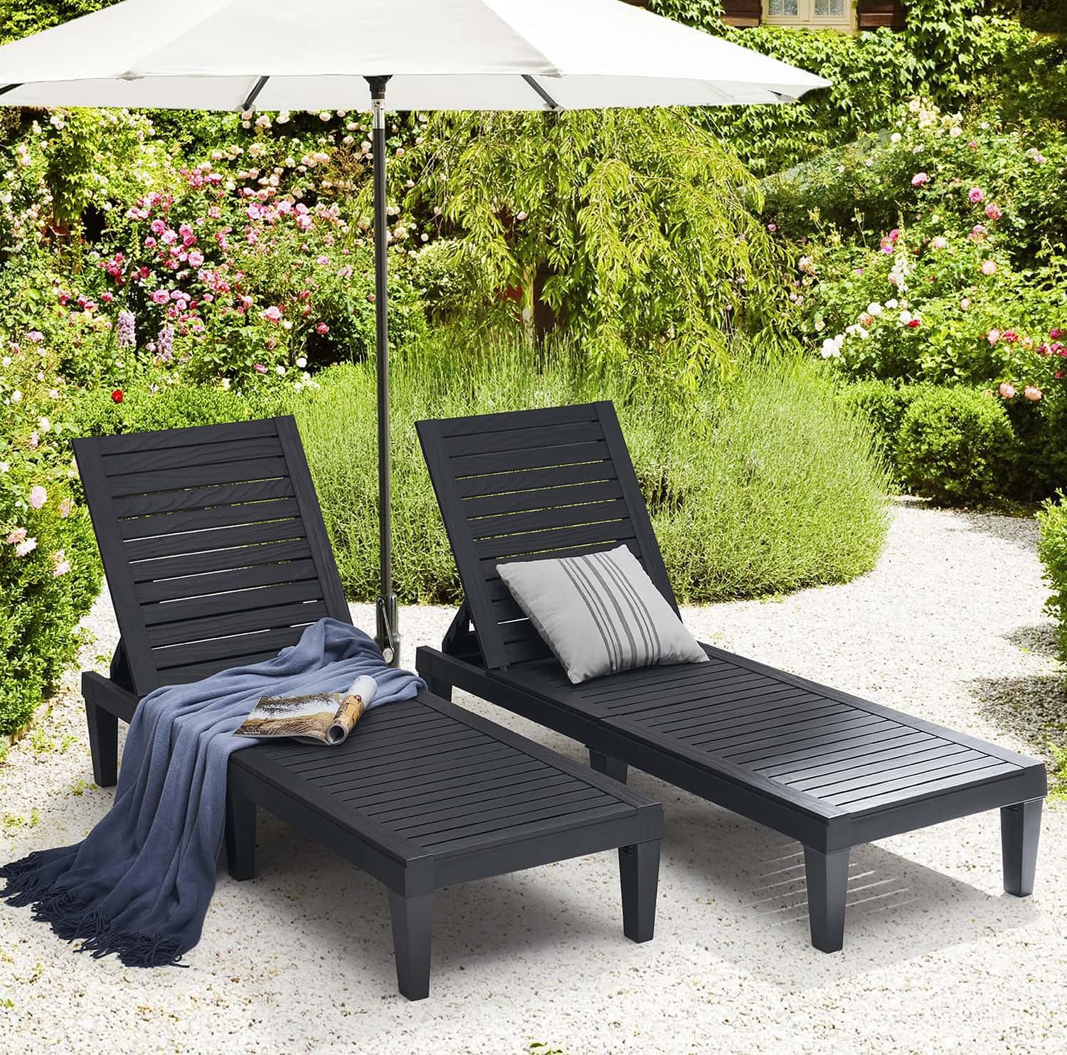 Patio Chairs Black Chaise Lounge Chair Outdoor 5-Position Adjustable Sun Tanning Chair