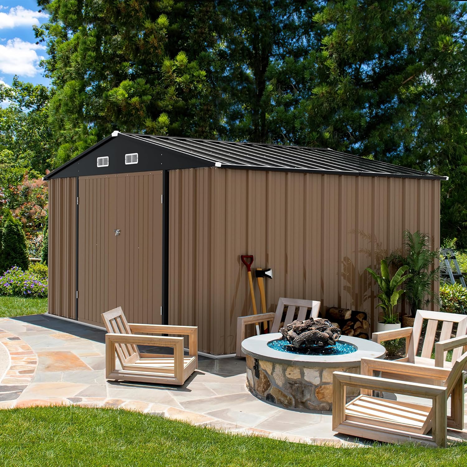 Devoko Outdoor Storage Shed Lockable Metal Garden Shed Steel Anti-Corrosion Storage House