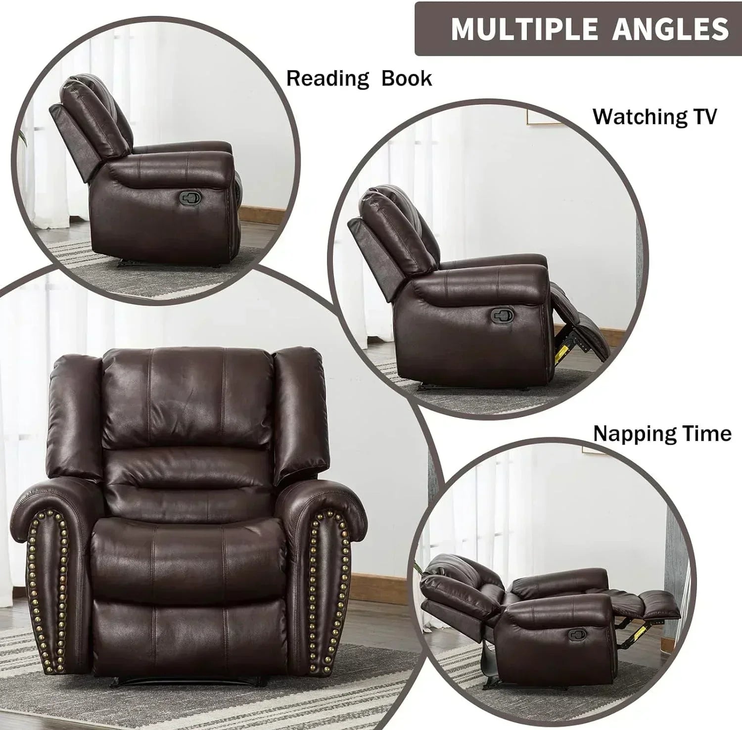 Leather recliner classic traditional manual recliner single sofa for living room
