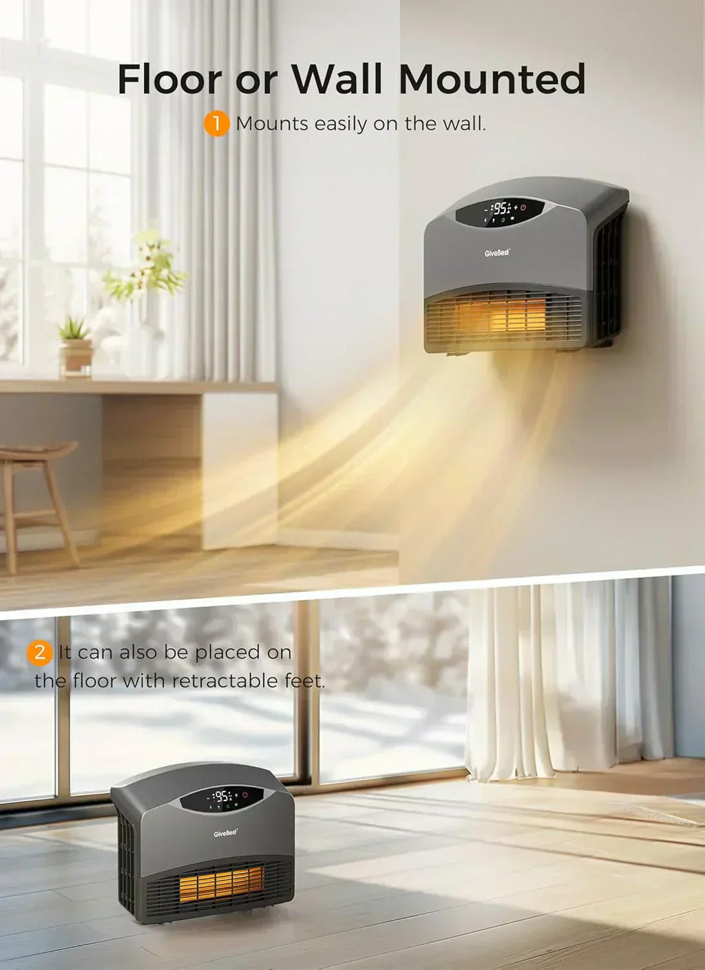 Wall mounted electric heater with WiFi and remote control floor standing heater 1500W