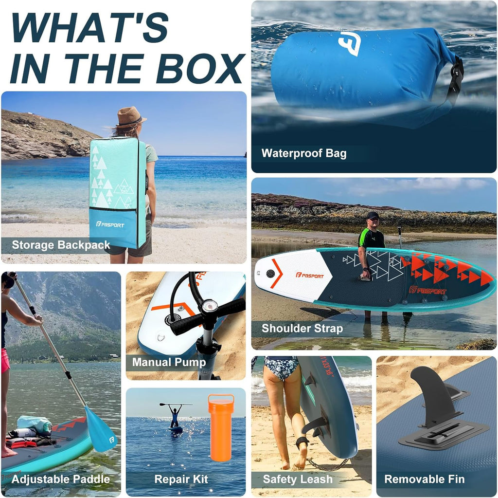 FBSPORT 11' Premium Stand Up Paddle Board Yoga Board with Durable SUP Accessories Carry Bag