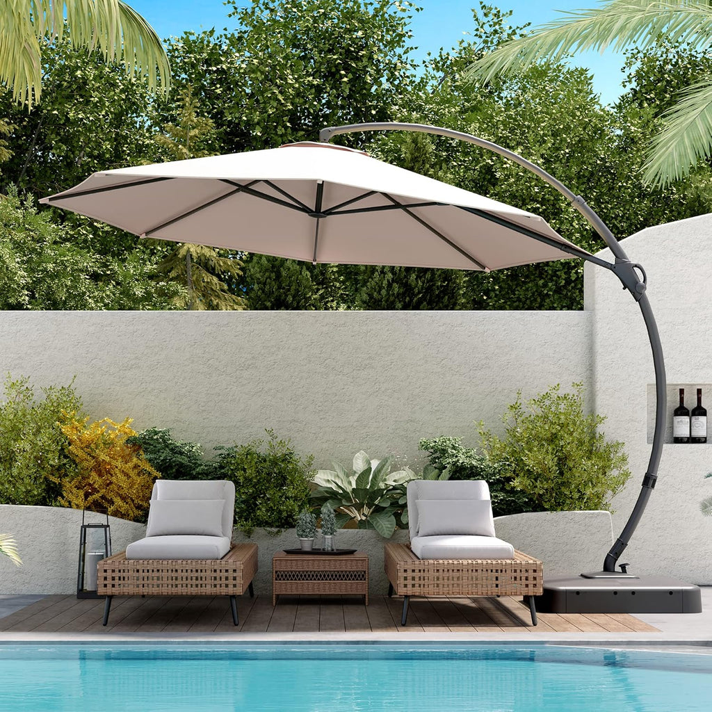 LAUSAINT HOME Outdoor Patio Umbrella with Base included 11 FT Deluxe Curvy Cantilever Umbrella