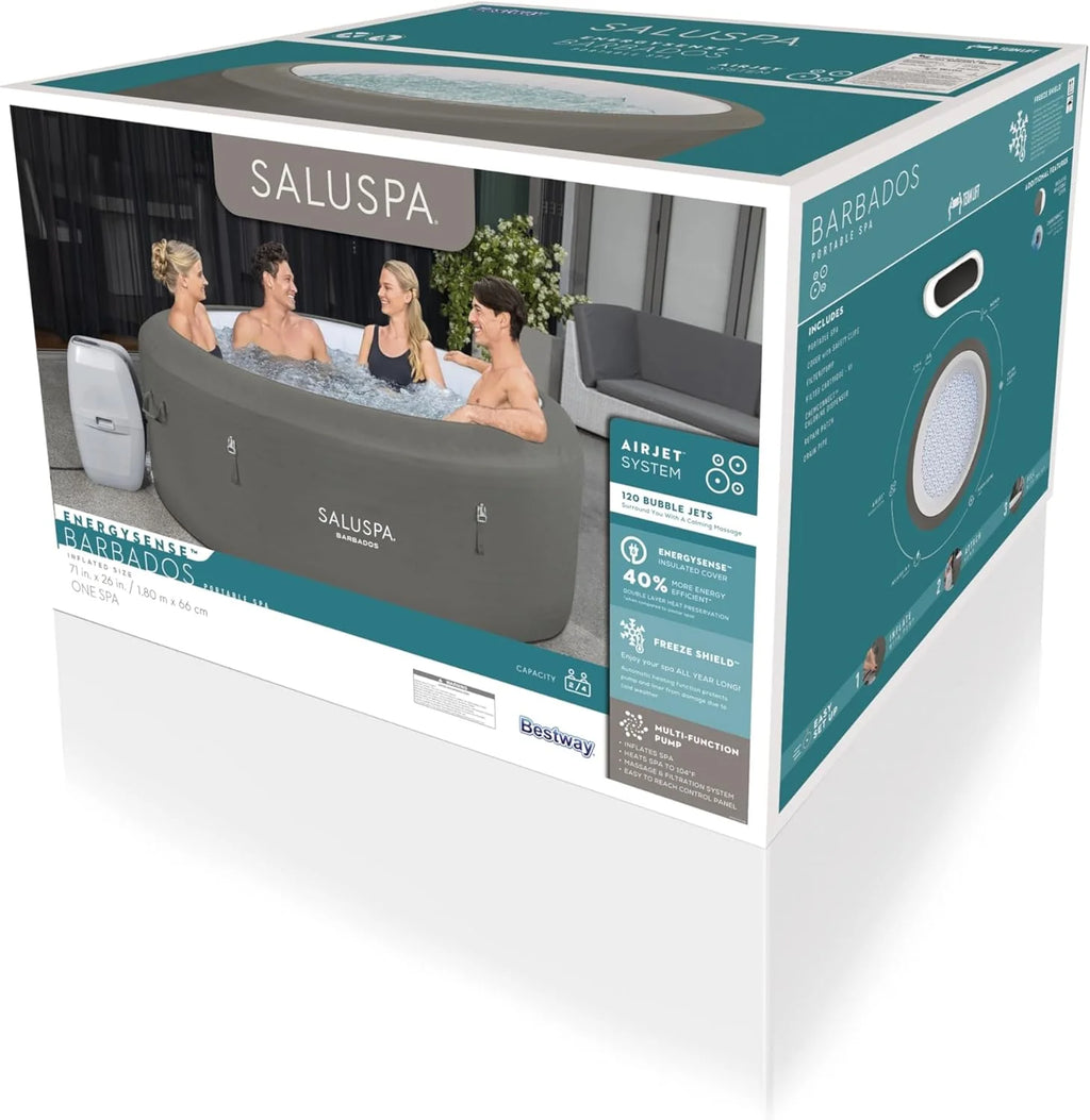 Bestway SaluSpa Miami EnergySense AirJet Inflatable Hot Tub Spa (71 x 26) | Portable Hot Tub with 2 Covers (1 Energy-Efficient Thermal Cover and 1 Standard Cover) | Fits Up to 2-4 Persons | Black