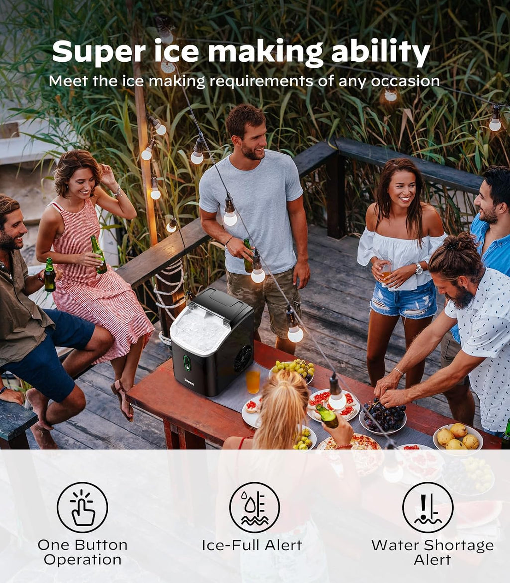 Nugget Ice Maker Countertop, Silonn Chewable Pellet Ice Machine with Self-Cleanin Function, 33lbs/24H Portable Ice Makers for Home Kitchen Officce, Black