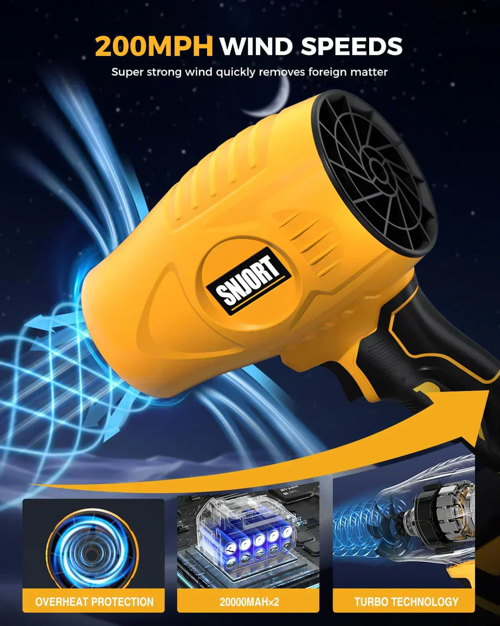 Leaf Blower Cordless with Battery and Charger Extended Nozzle Lightweight Handheld Design