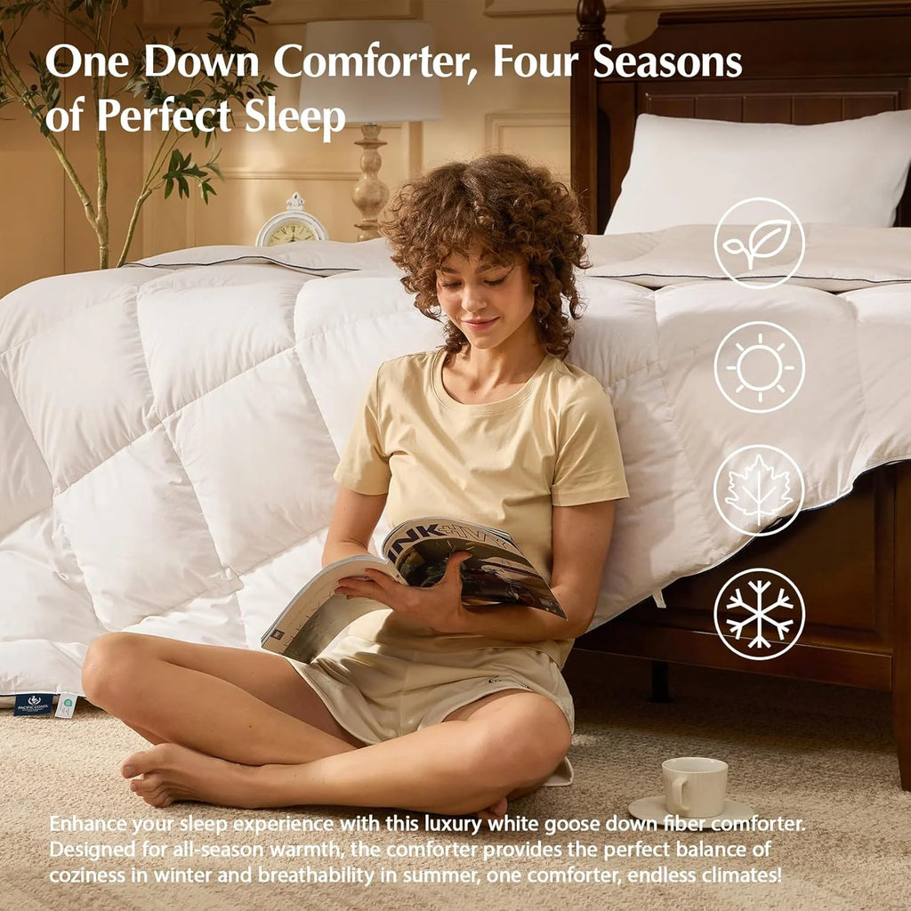 Goose feather duvet queen size, 100% cotton super fluffy white duvet core, soft and breathable
