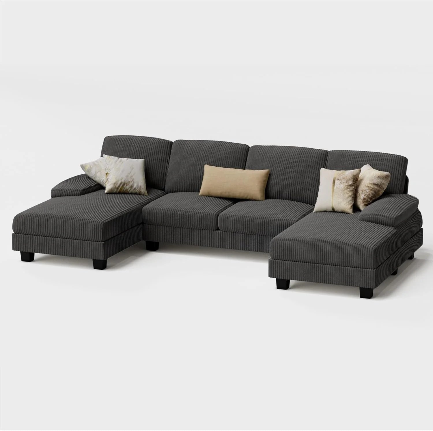 Furmax Sectional Couches for Living Room U-Shaped Sofa Couch Linen Fabric 4 Seat Sofa Set