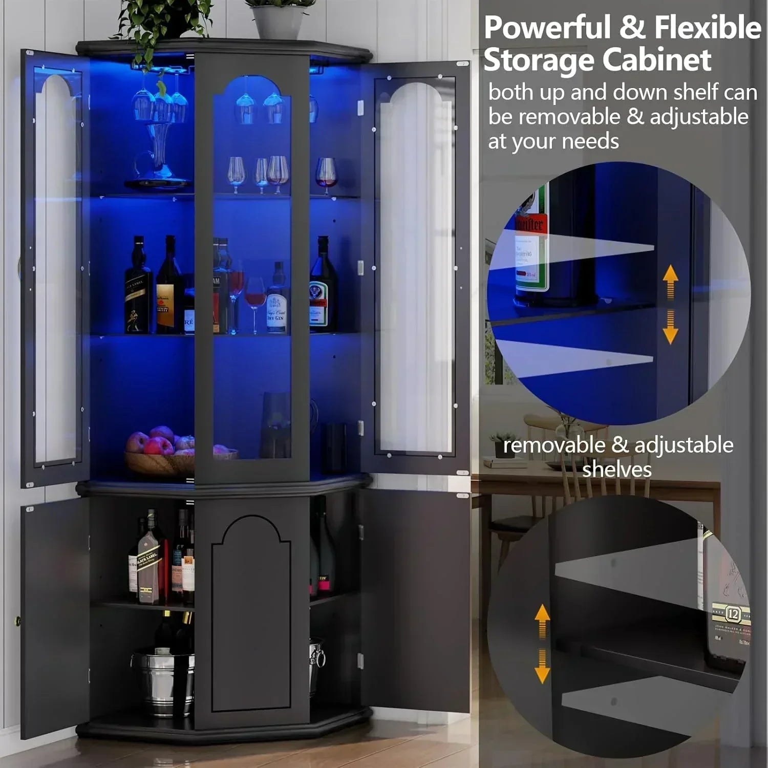 Corner wine cabinet with LED lights tall modern wine cabinet home bar wine storage cabinet