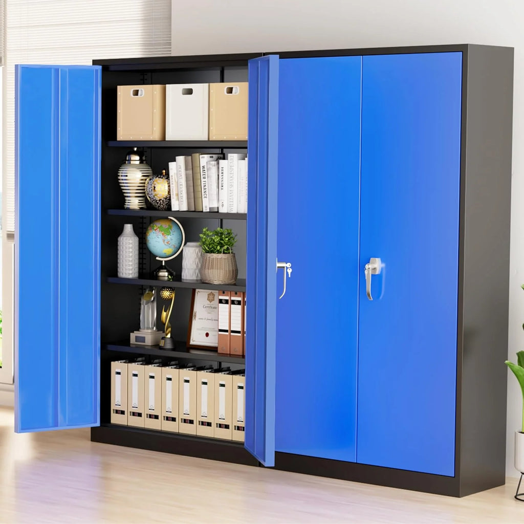 Greenvelly Metal Storage Cabinet, 72 Black Locking Metal Cabinet with 2 Doors and 4 Adjustable Shelves, Lockable Garage Storage Cabinets for Home Office, Garage, Kitchen, Living Room