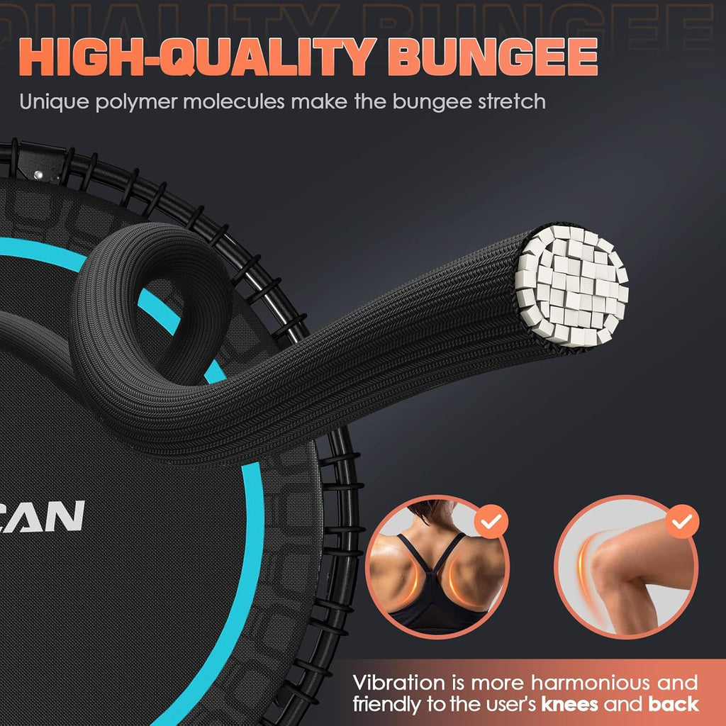 BCAN 450/550 LBS Foldable Mini Trampoline, 40/48 Fitness Trampoline with Bungees, U Shape Adjustable Foam Handle, Stable & Quiet Exercise Rebounder for Adults Indoor/Outdoor Workout