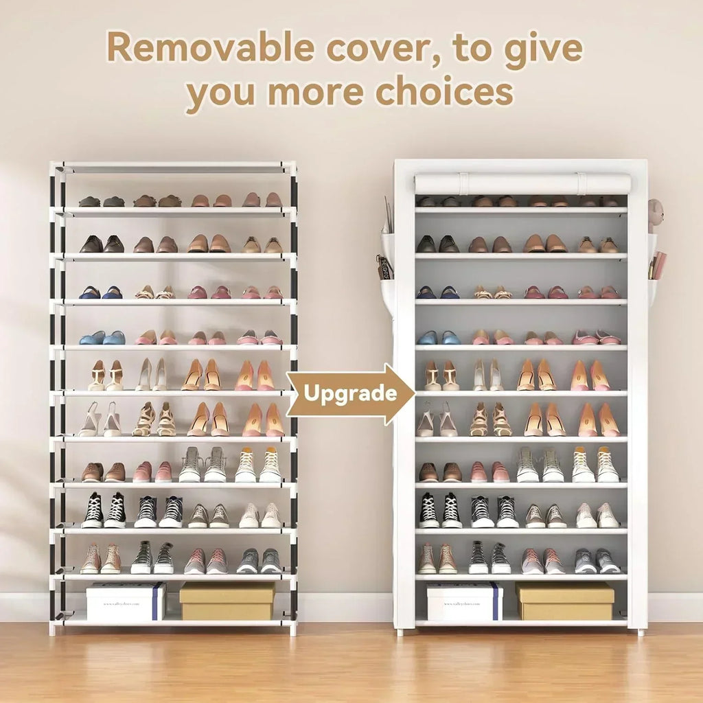 ROJASOP 10 Tier Shoe Rack with Covers Large Capacity Stackable Tall Shoe Shelf Storage