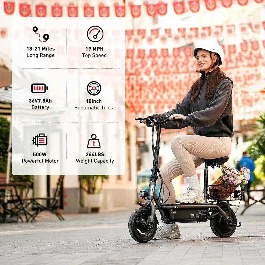 iScooter electric scooter with seat 28/19/15.6 mph top speed dual suspension scooter