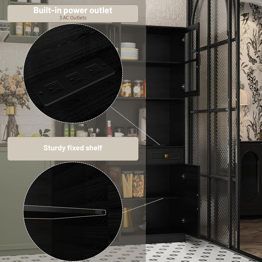 Kitchen Hutch Pantry Cabinet 71 Tall with Glass Doors