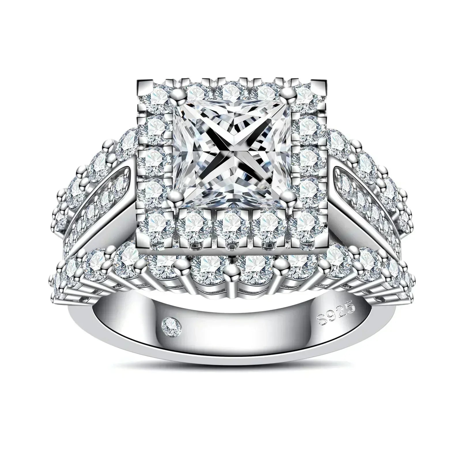 Princess Cut Moissanite Engagement Rings 3.884cttw(2CT Center Stone) D Color VVS1