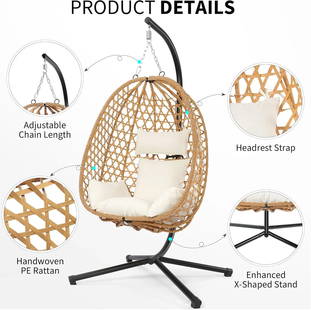 Egg Chair with Stand Patio Wicker Hanging Chair Hammock Swing Chair 350LBS Capacity