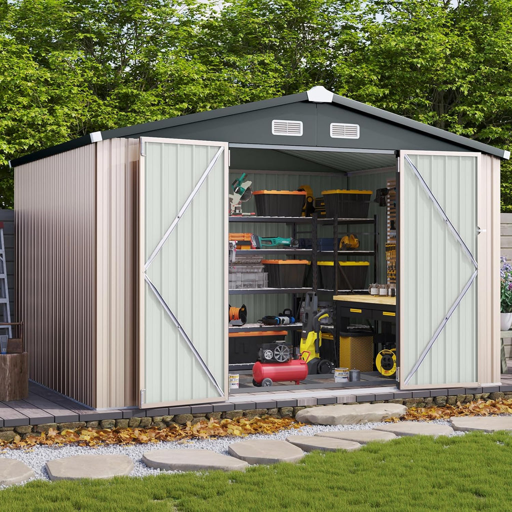 Aoxun 10 x 12FT Outdoor Storage Shed with Double Hinged Large Door Utility Garden Shed
