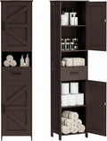 Homhedy 67 H Tall Bathroom Storage Cabinet with 2 Barn Doors and 1 Drawer Narrow Storage Unit