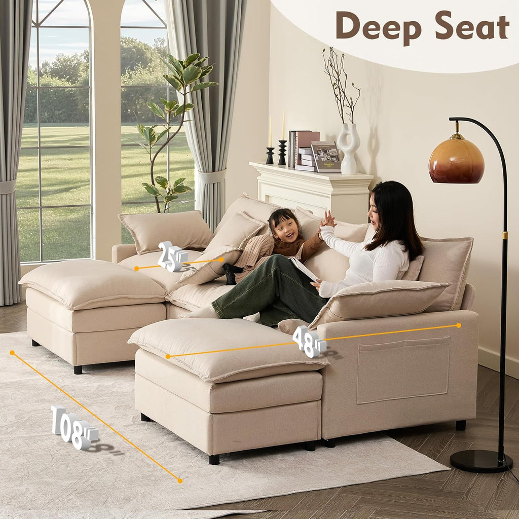 108 Inch U Shape Sofa Sectional Sofa Comfortable Cloud Sofa with Removable Footstool