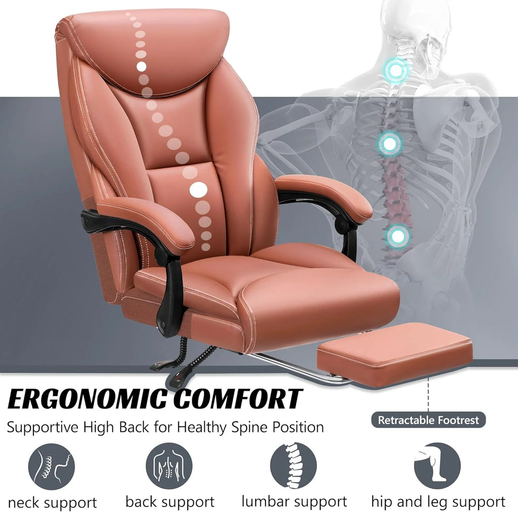 Office Chair Large High-Foot Computer Desk Chair, Breathable Leather Chair Lumbar Support Rotating Computer Chair