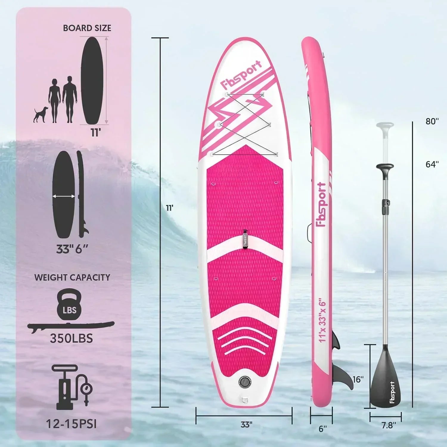 FBSPORT 11' Premium Stand Up Paddle Board Yoga Board with Durable SUP Accessories Carry Bag