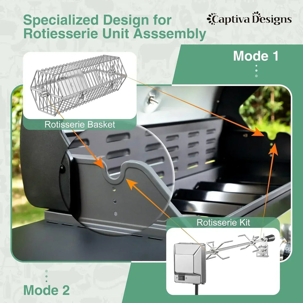 Captiva Designs 4-Burner Propane Gas BBQ Grill Side Burner Porcelain-Enameled Cast Iron Grates