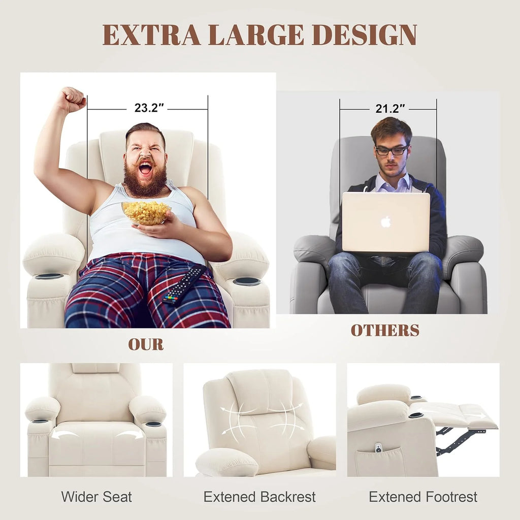 Large Swivel Rocking Recliner with Heating and Massage Function, 360 Degree Swivel Rocking Single Sofa