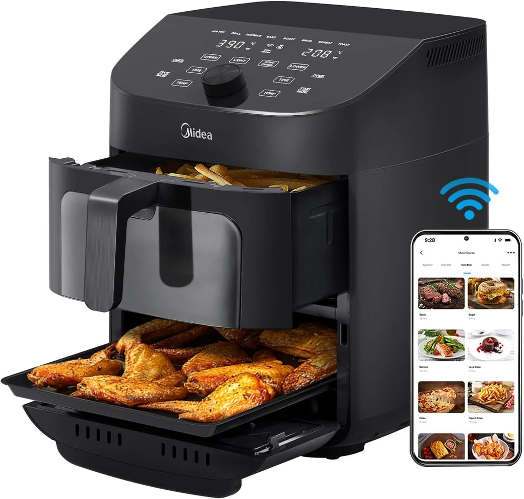 Dual Basket Air Fryer Oven 11 Quart 8 in 1 Functions Clear Window Smart Sync Finish