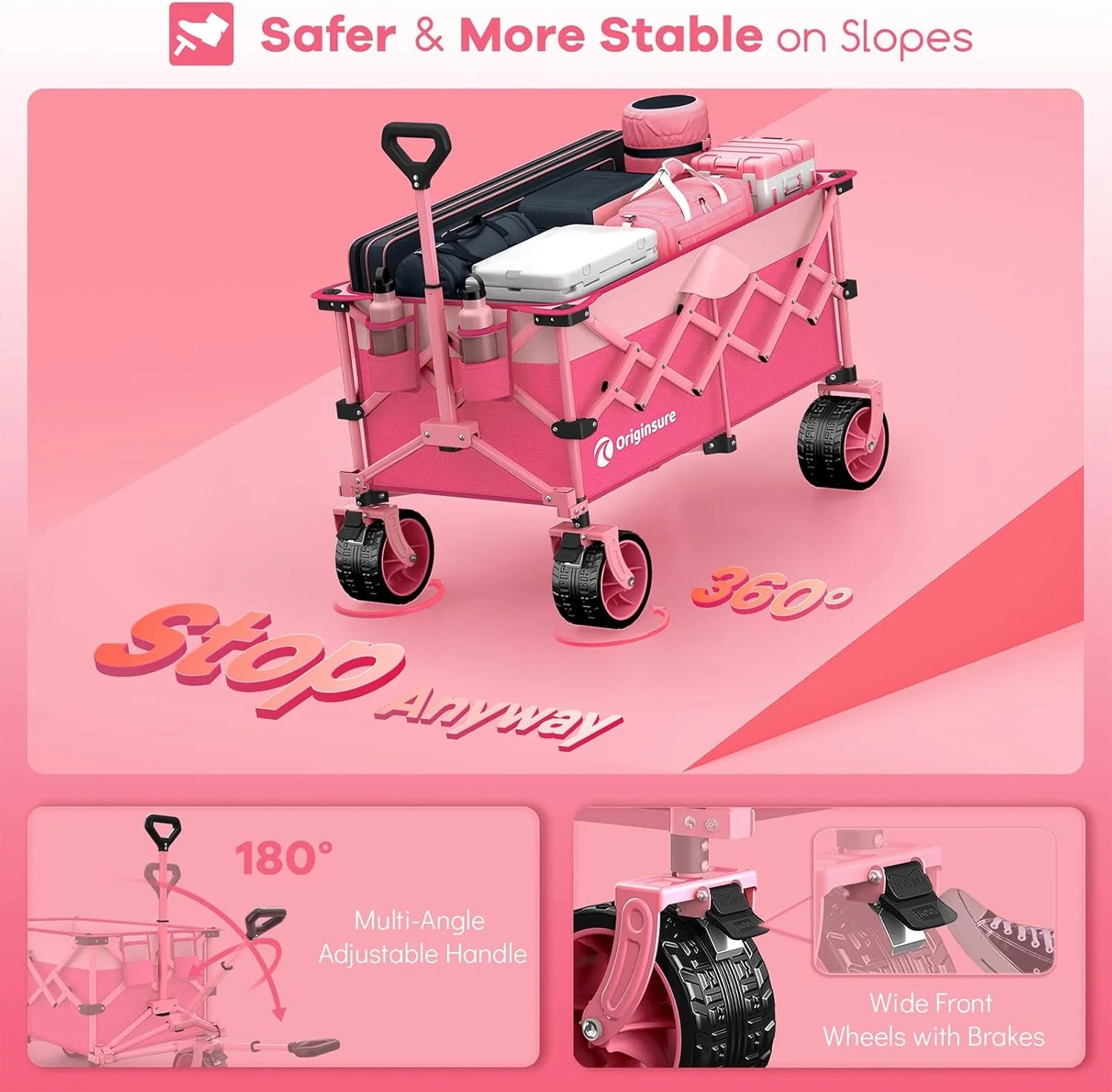 38 long foldable four-wheel stroller, foldable, 460 lb capacity, 220 liter heavy-duty folding beach stroller with large all-terrain tires