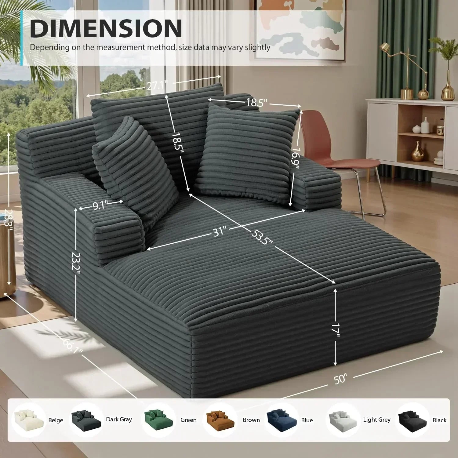50-inch indoor recliner oversized corduroy upholstered boneless sofa bed deep sleeper sofa