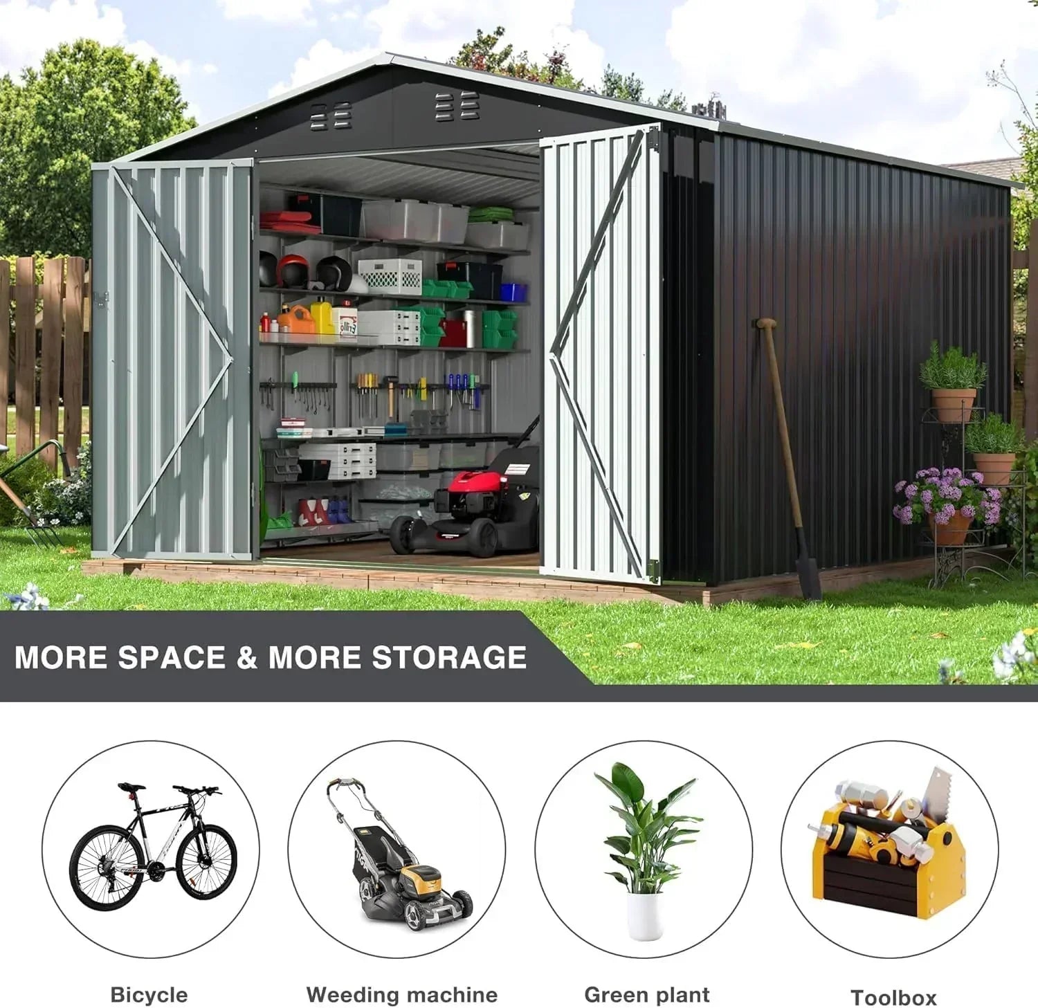 polar aurora 8x12 ft outdoor storage shed metal garden shed frame structure tool sheds