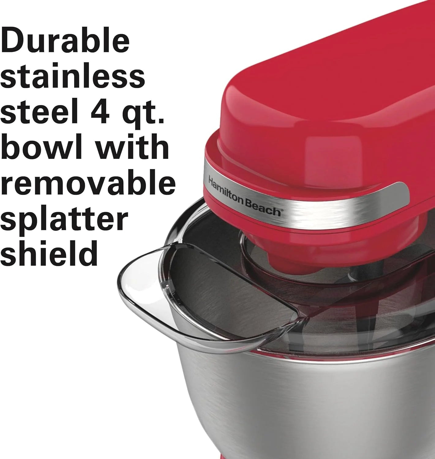 Hamilton Beach Electric Stand Mixer, 4 Quarts, Dough Hook, Flat Beater Attachments, Splash Guard 7 Speeds with Whisk, Black