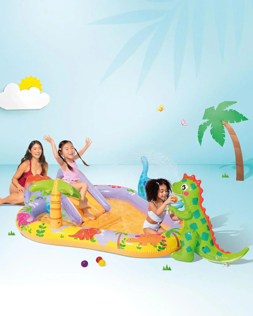 Intex 96 x 78 x 28 Inflatable Jungle Adventure Play Center Spray Kiddie Pool Water Slide