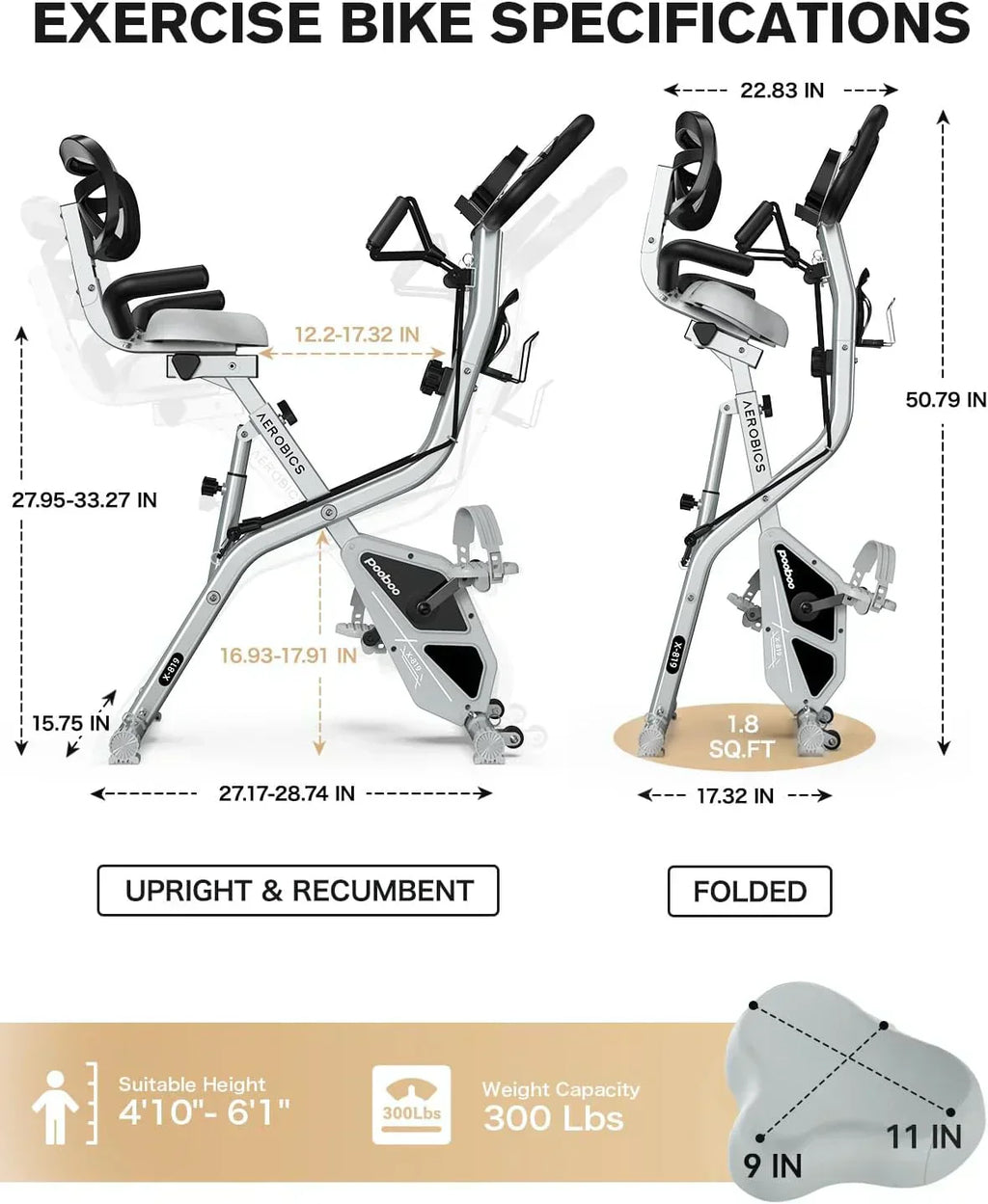 pooboo Folding Exercise Bike Foldable Fitness Stationary Bike Machine Upright Indoor Cycling Bike