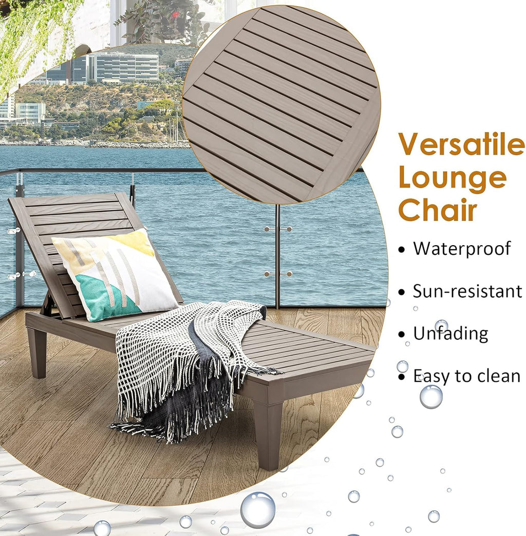 Outdoor Chaise Lounge Chair Lightweight Patio Lounge Recliner Chair with Adjustable Backrest