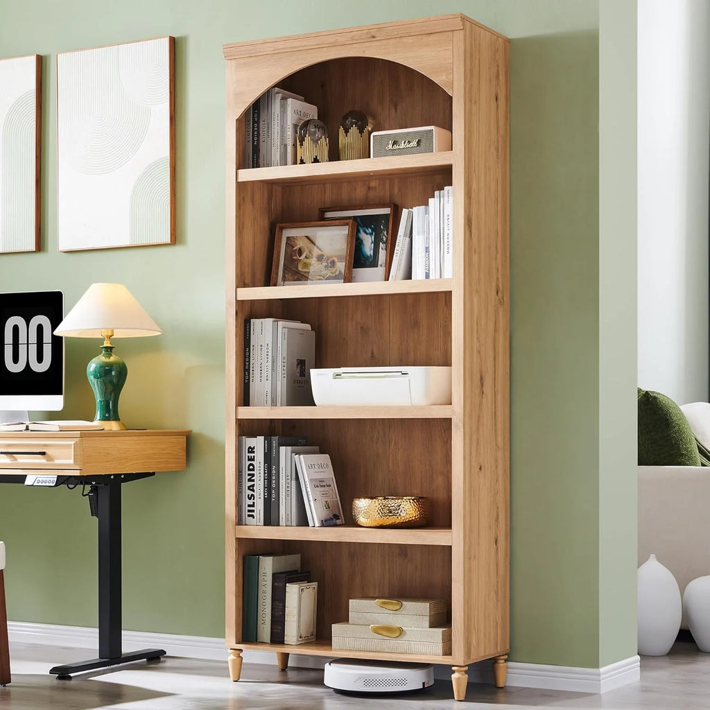 IFGET 76 Tall Arched Bookcase Farmhouse 5 Tiers Large Arched Bookshelf Cabinet Adjustable Shelves