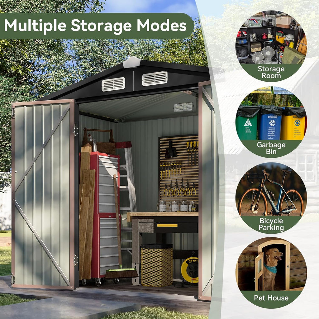 Aoxun 6.2x4 FT Shed Outdoor Storage Shed Metal Garden Shed Slooping Roof Tool Shed Bike Shed