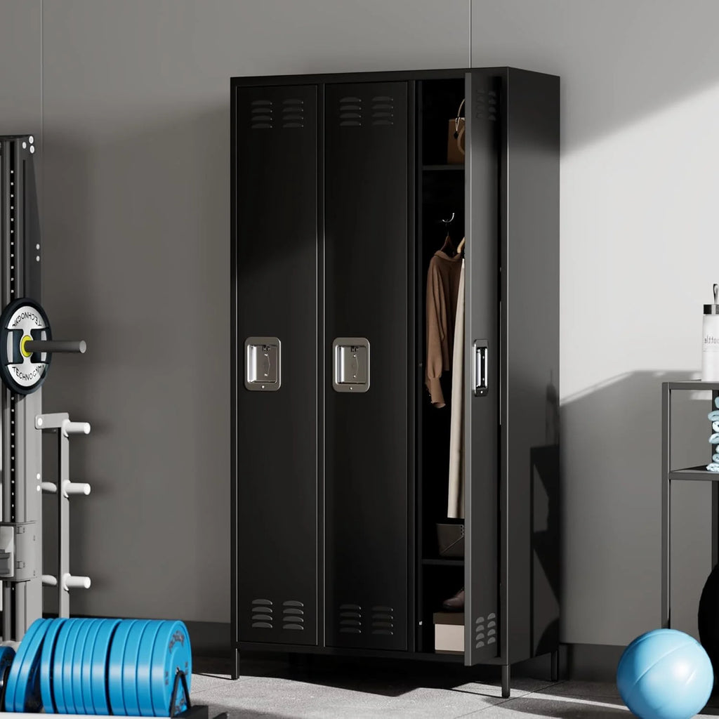 GAOMON Locker for Employees, 6 Doors Locker Cabinet with Hooks, Storage Locker for Home, Office, Gym, School, Assembly Required, Black