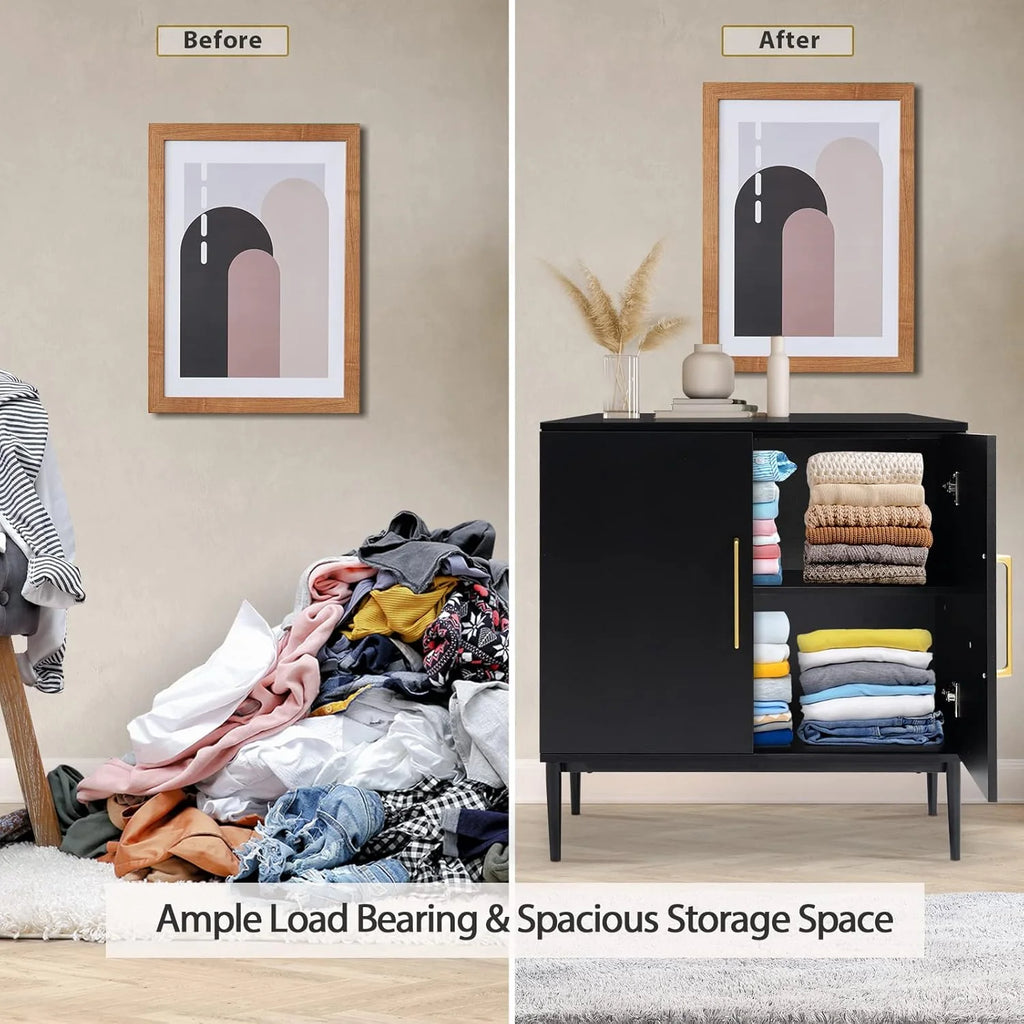 Free Standing Cabinet Black Wood for Living Room, Bedroom, Dining Room, Hallway, Entryway