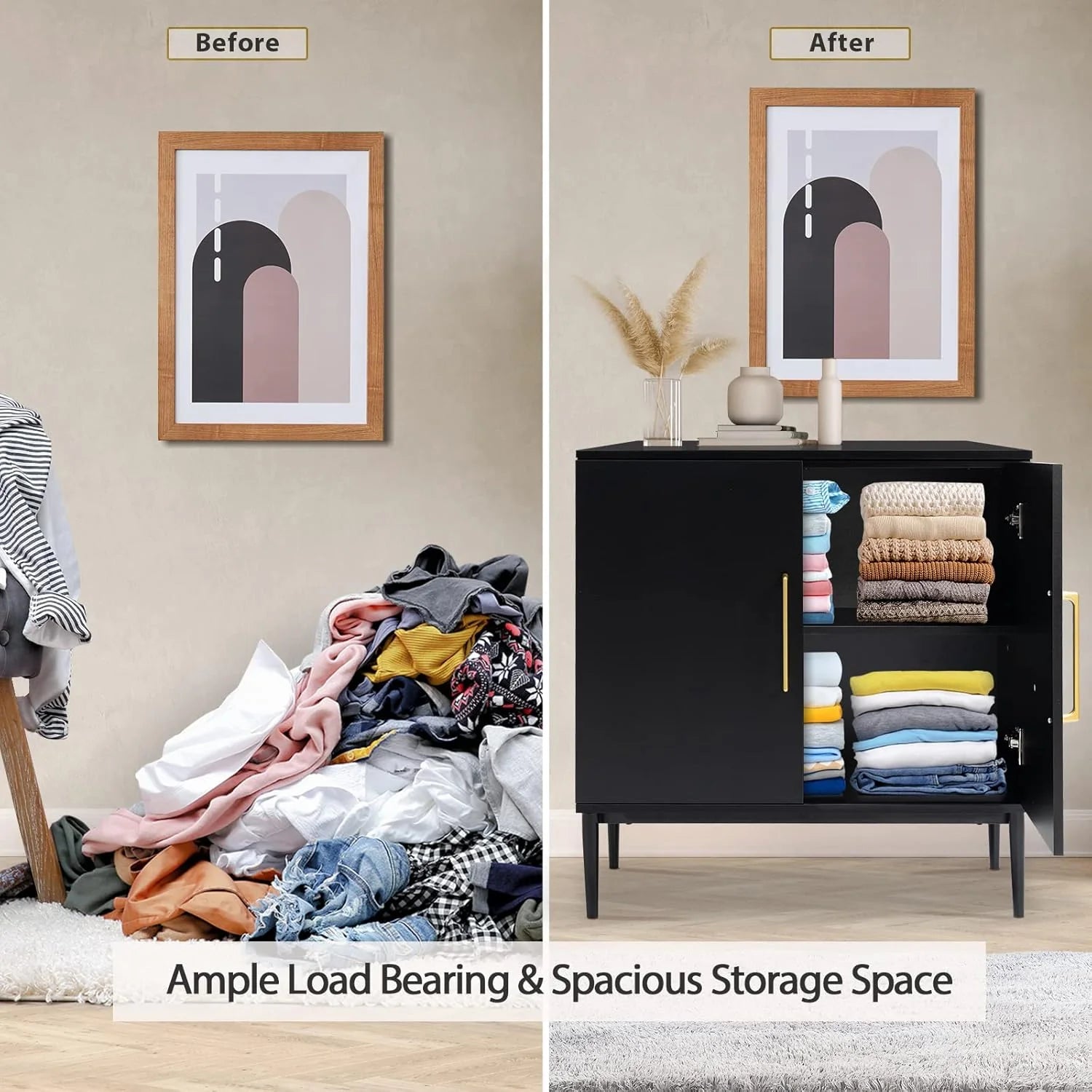 Free Standing Cabinet Black Wood for Living Room, Bedroom, Dining Room, Hallway, Entryway